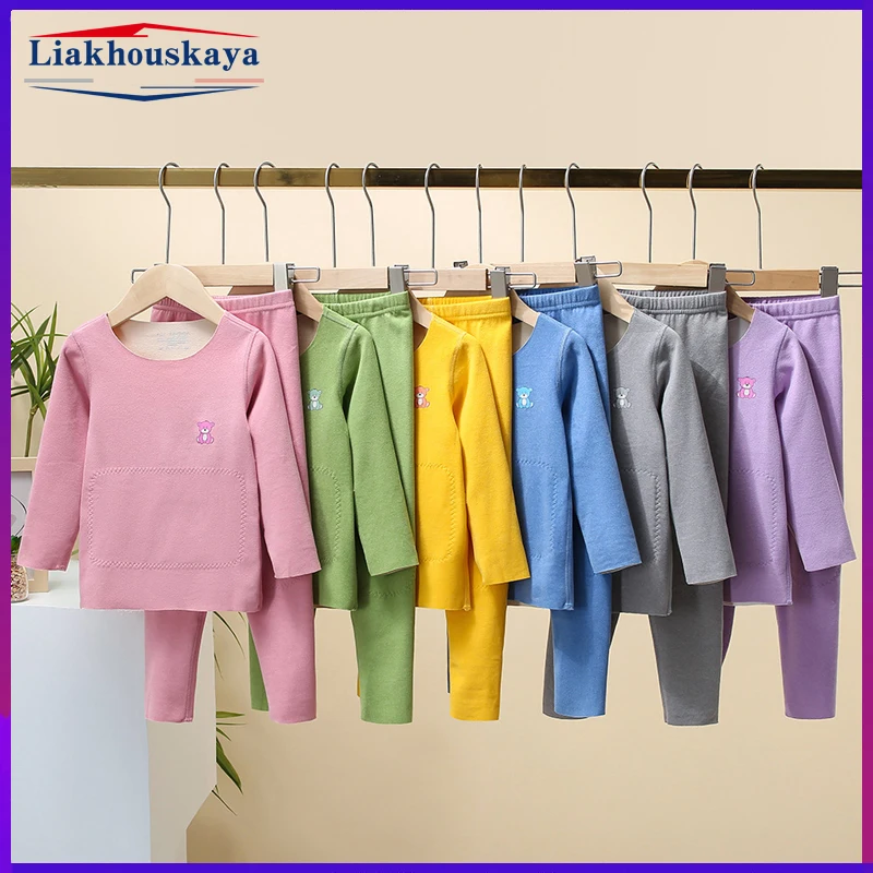 Newest Style Children Pajamas Set Winter Kids Baby Girl Boys Thermal Underwear Outfits Wool Silk Long Sleeve Sleepwear Clothing