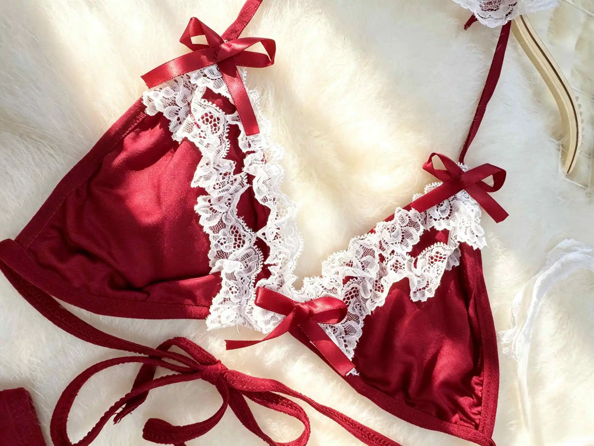 Women Lace Bra Garter Belt Lingerie Uniform Mini Skirts 2PCS Cosplay Maid Underwear Suits Babydoll Dress Sexy Club Hotsweet Sets image 5