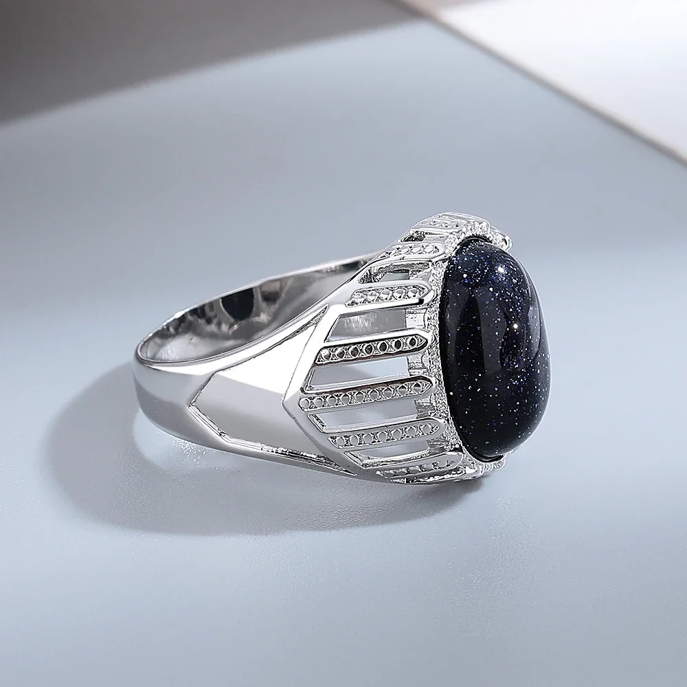 

Retro Women's Silver Plated Jewelry Ring Natural 10*14mm Big Black Agate Stone Rings For Women Party Anniversary Gifts Wholesale