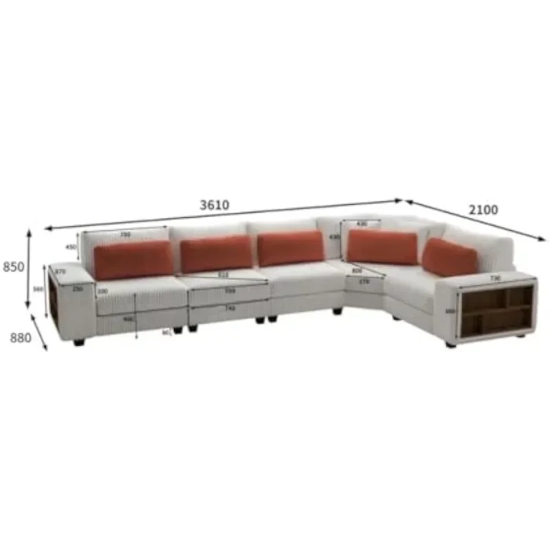 Sectional Couches for Living Room, L-Shaped Sofa Couch with Softe LambWool Fabric, Withe Pillows and Cushions,5 Seat Sofa Set