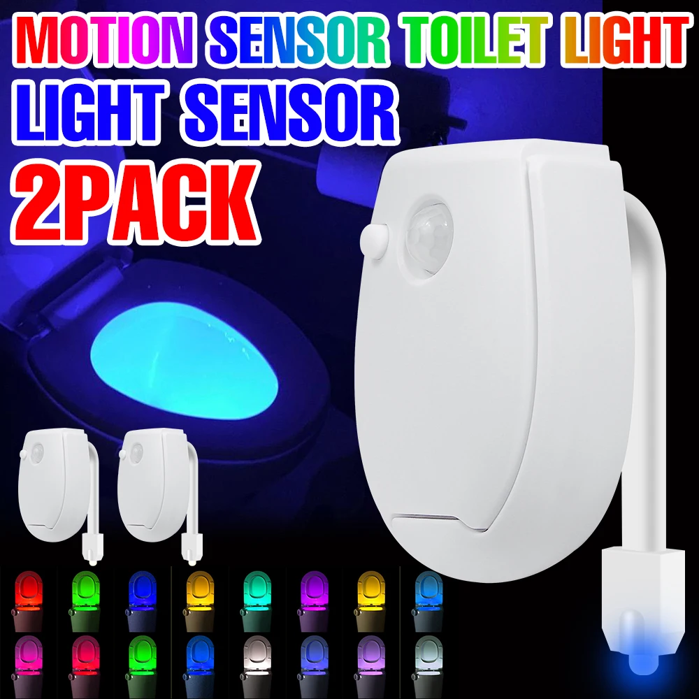 

2Pack RGB Toilet Lamp LED PIR Smart Motion Sensor Night Lights For Washroom Bathroom WC Toilet Seat Backlight Battery Powered