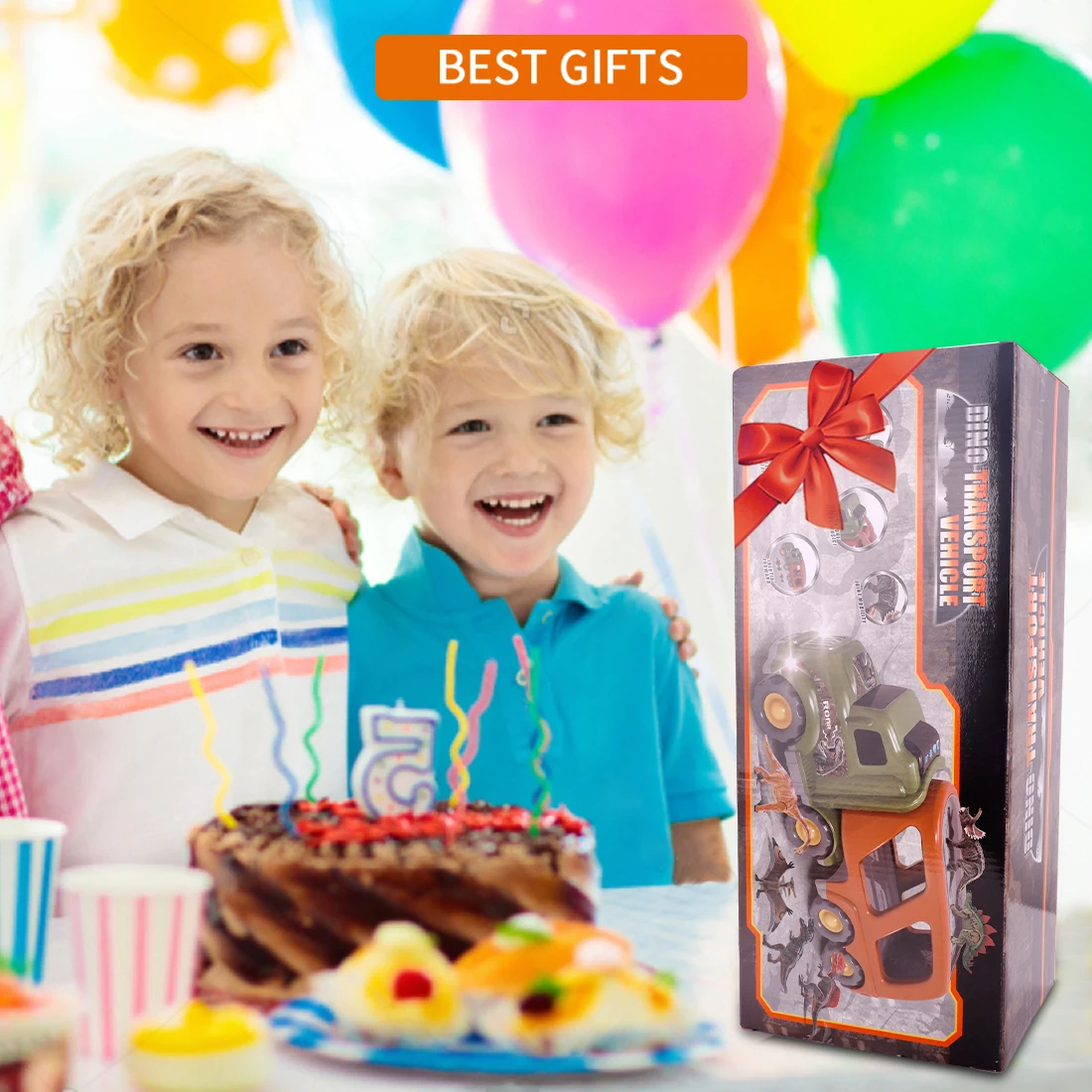 3歳、4歳、5歳、6歳の男の子と女の子向けの車、トラックのおもちゃ、Tレックス、プテロダクティル、ブラキオサウルスを含む恐竜輸送トラック