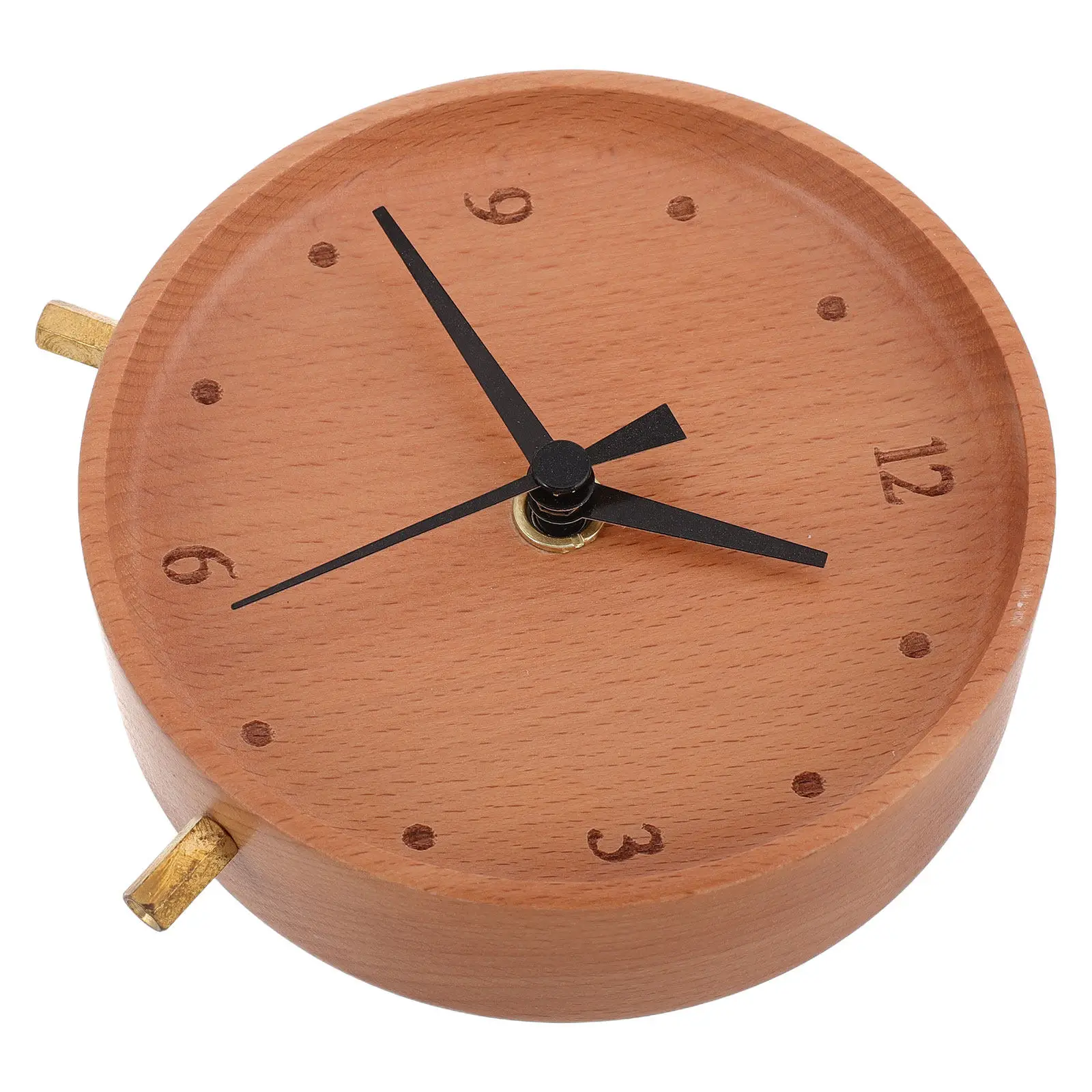 Solid Wood Analog Desk Clock Quiet Operation Minimalist Style Rustic Finish Large Clear Dial for Office Workspace Bedroom Table