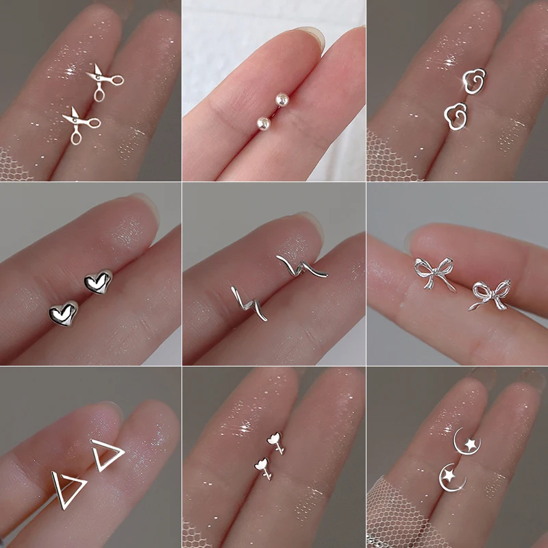 Silver plated Geometric Line Wave Silver Stud Earrings For Woman Simple Temperament Ear Piercing Teen Jewelry Accessories