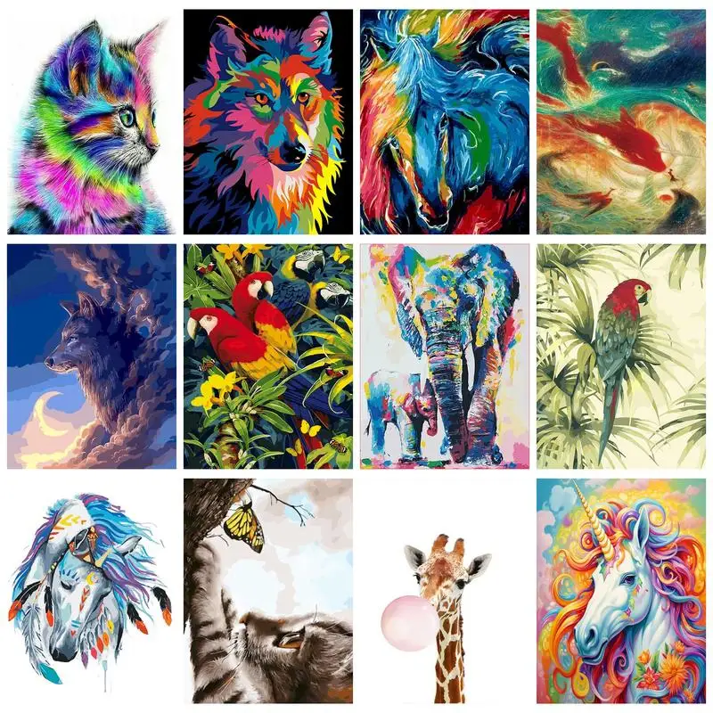 

RUOPOTY Paint By Numbers For Adults Colorful Animals Horse Canvas Painting Handpainted Kit Colour By Numbers For Wall Decor