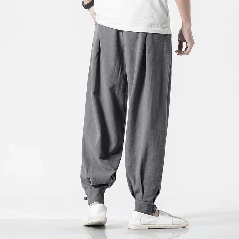 5XL Autumn Men Sweatpants Linen Harem Loose Wide Leg Bloomer Baggy Yoga Running Jogger Casual Workoout Track Pant Sportswear