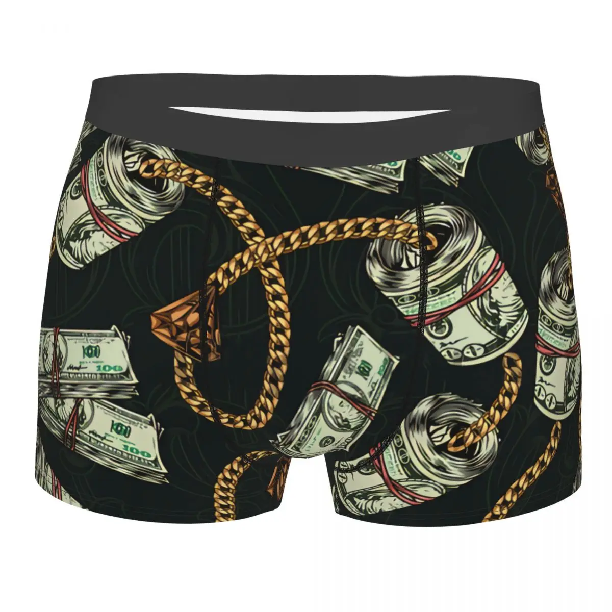 Money Colorful With Gold Chains Diamonds Stacks Man's Boxer Briefs Octopus Tentacles Highly Breathable Underwear Print Shorts