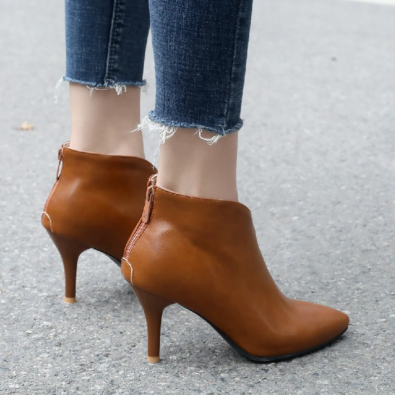Autumn Spring Green Women\'s Ankle Boots Thin Heel Pointed toe Elegant Short Boot Women Shoes Large Size Beige Classic Party Shoe