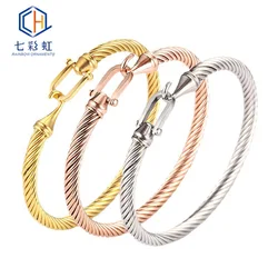 European and American popular twisted wire hook head closed steel color golden rose gold bracelet