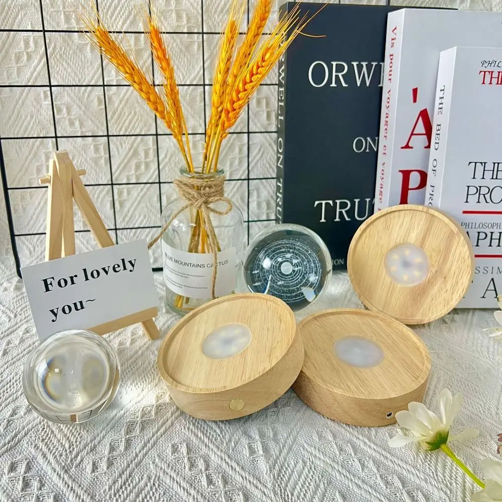 

Round Wooden LED Light Base INS 10cm Rechargeable Lamp Holder Creativity Energy-saving USB Display Night Lamp Holder Bars