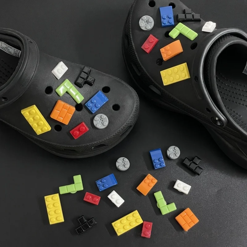 16PCS Building Block Shoes Charms Set Tetris Style Shoe Decorations for Clogs Sandals Creative Brick Shoe Accessories Party Gift