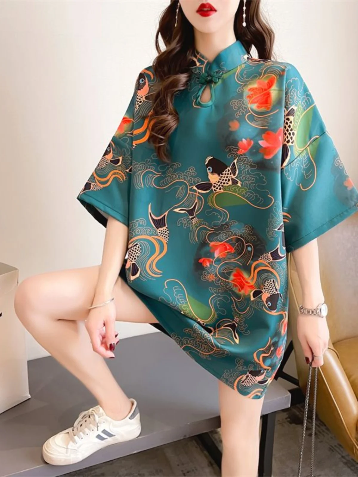 

Ele ort Dr for Women in Spring Summer Floral Print Thin Design Chinese National Sle Modified Design