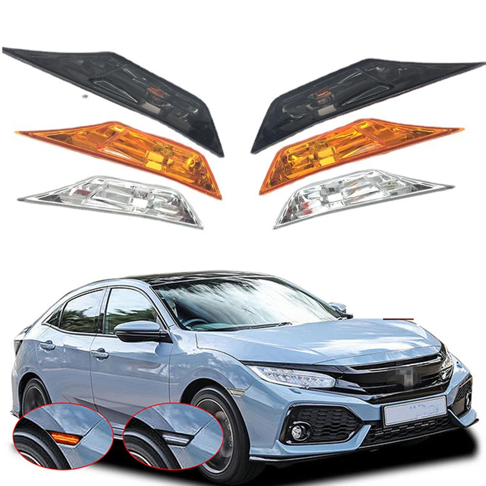 JDMTECH Clear Amber LED Side Marker Lights For 2016+ Honda Civic Coupe/Hatchback – Pair, Chrome Housing