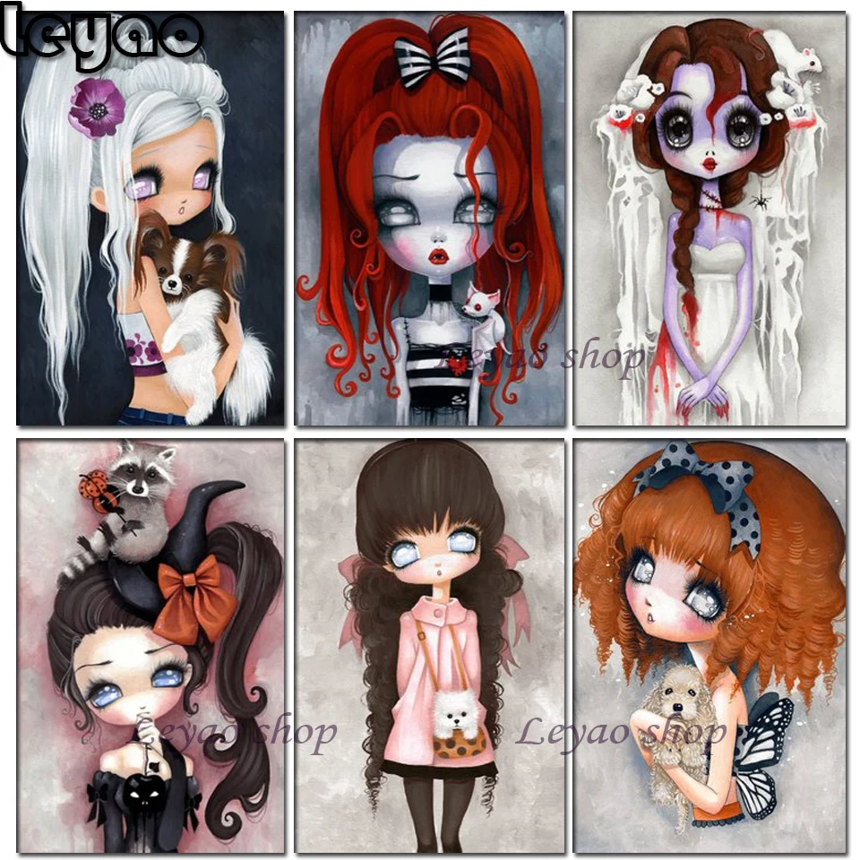 Empty Eyes Doll Diy Diamond Painting Vampire Girl Cross Stitch Kits Diamond Embroidery 5D Diamond Mosaic art home Decoration