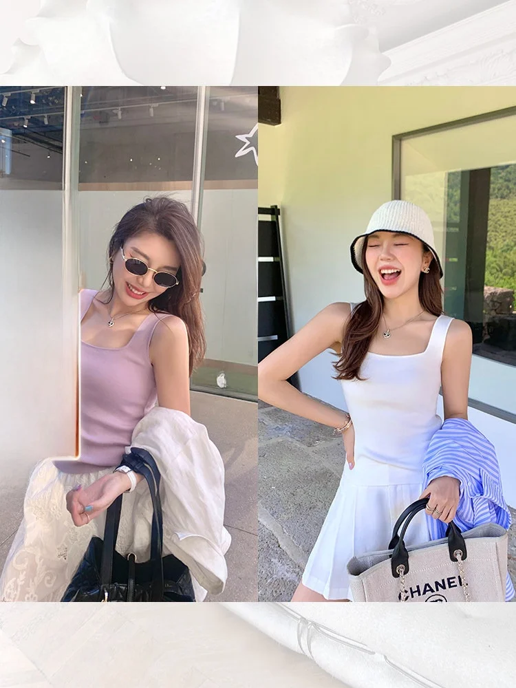 

Cool Feeling Breathable Skin-Friendly Two-Sided Wear Slim Fit Square Collar Tank Top Comfortable Fiber Polyester V-Ne Vest