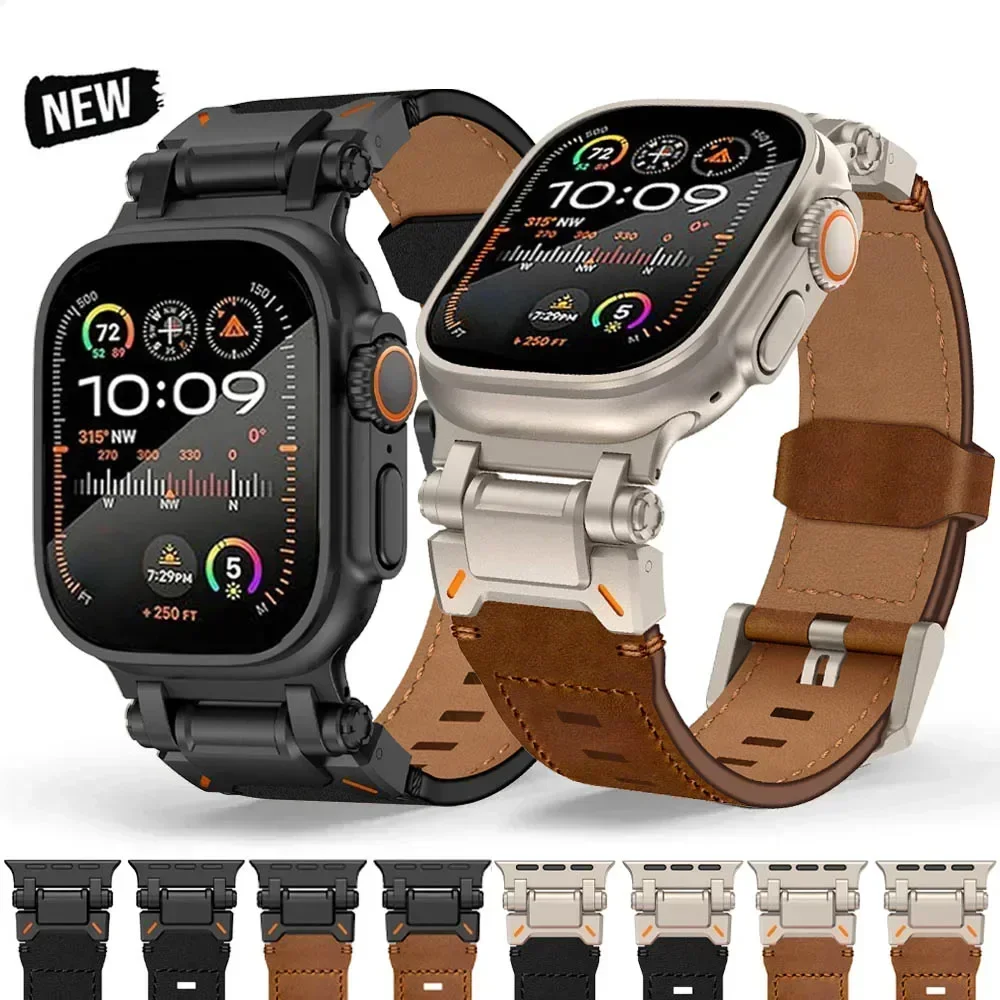 حزام جلدي لساعة أبل الترا 49 ملم 45 ملم 42 44 ملم سوار رجالي فاخر لساعة iWatch se 6 5 4 Series 9 8 7 Ultra 2