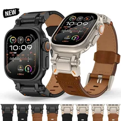 Leather Strap for Apple Watch Ultra 49mm 45mm 42 44mm Luxury Men Band for iWatch se 6 5 4 Series 9 8 7 ultra 2 Bracelet