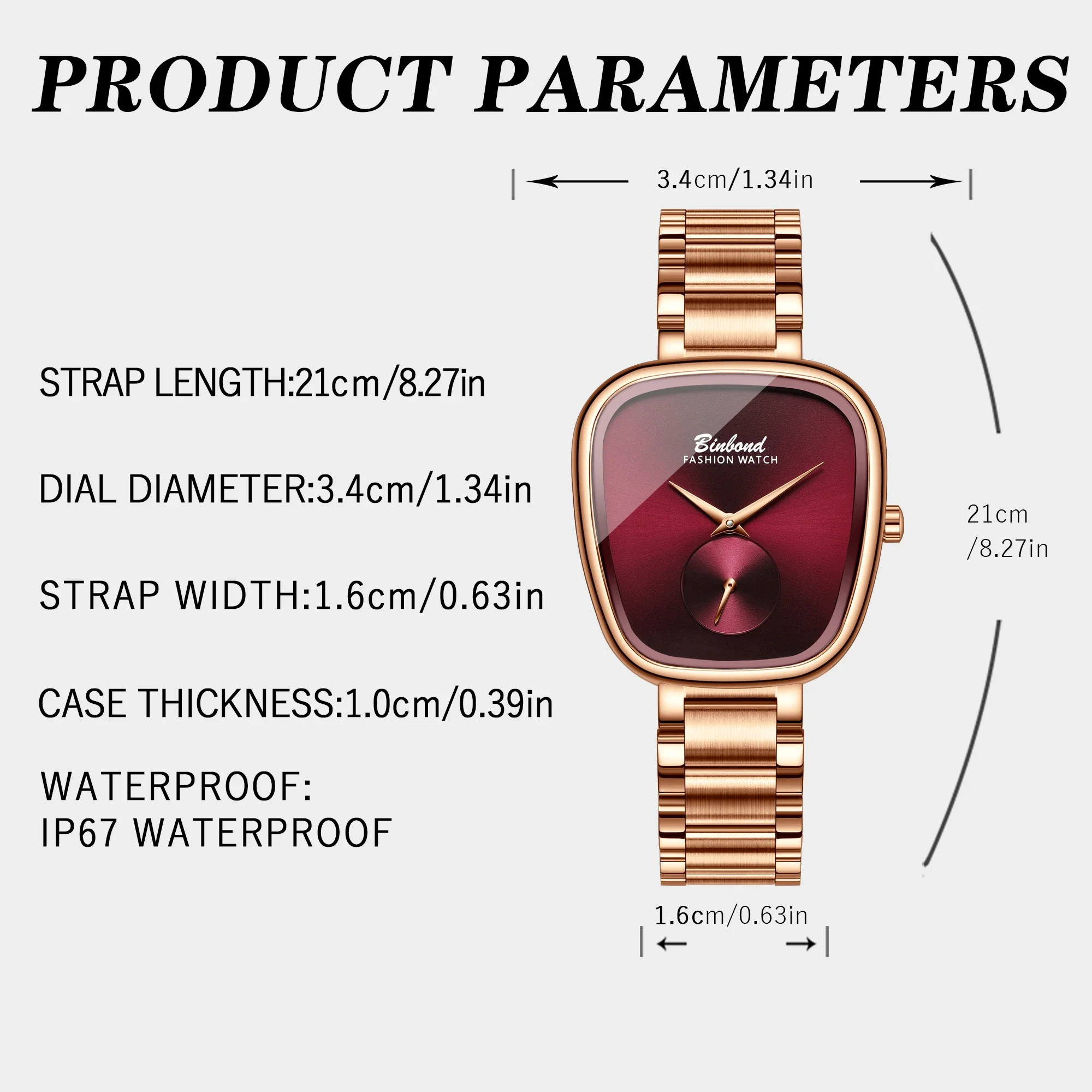 ساعة BINBOND الفاخرة للنساء مقاومة للماء من الفولاذ المقاوم للصدأ للنساء، ساعة كوارتز بسيطة عالية الجودة للنساء #3