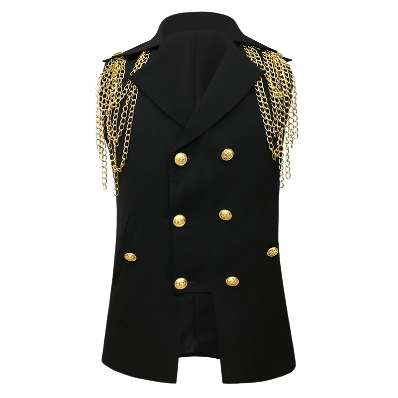 

Men's Metal Chain Waistcoat Red Black Slim Double Button Vest Punk Rock Singer Group Nightclub Stage Performance Tassel Vest