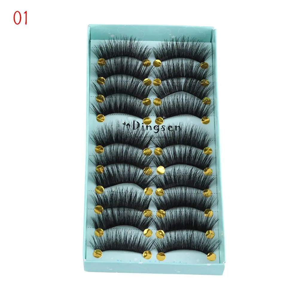 

10 Pairs Woman Natural Wispies Lashes 3D Faux Mink Hair Lash Extension Tools False Eyelashes Thick Long