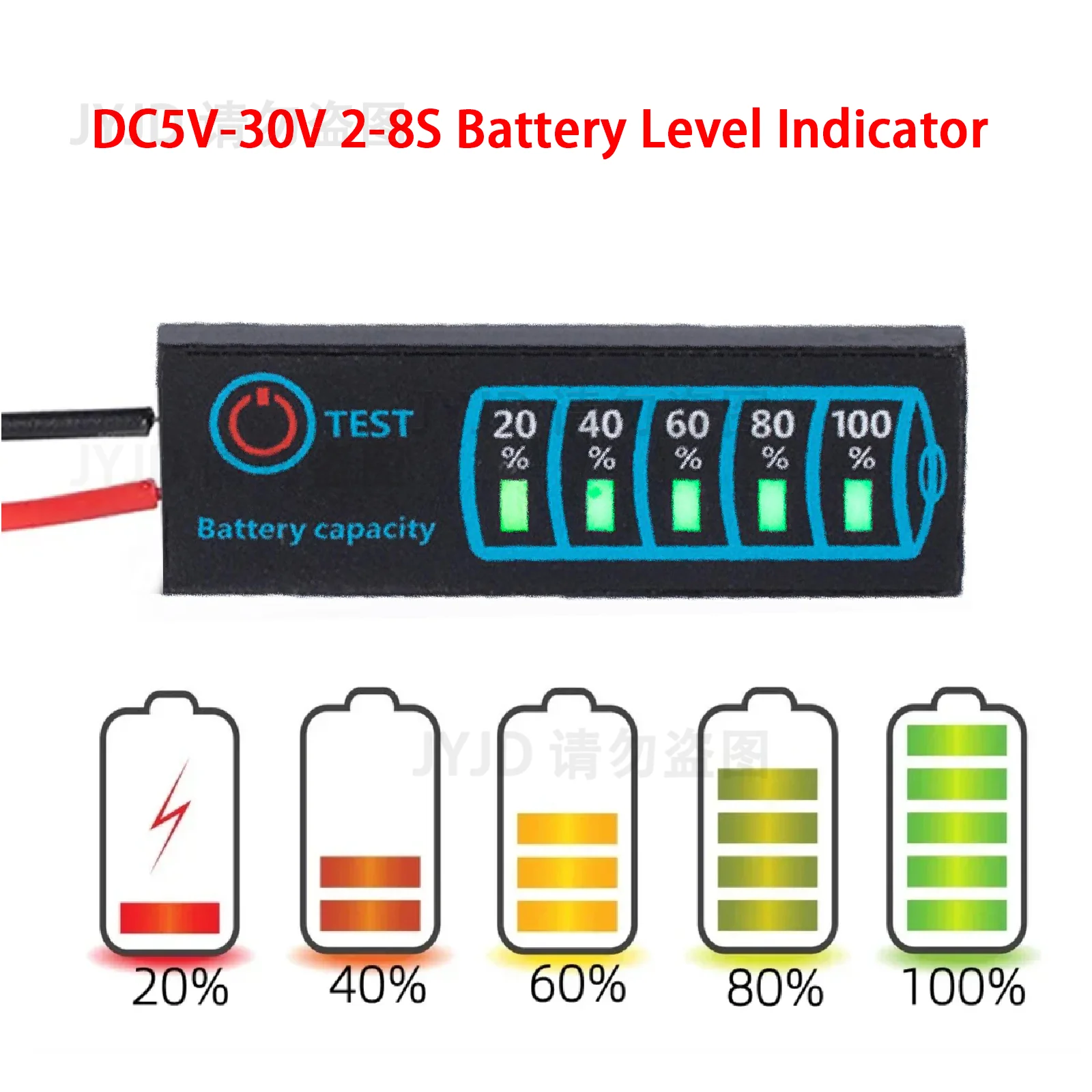 DC5V-30V 2-8S Battery Level Indicator Ternary Lithium Battery Lithium Iron Phosphate Lead-Acid Battery Capacity Display Tester