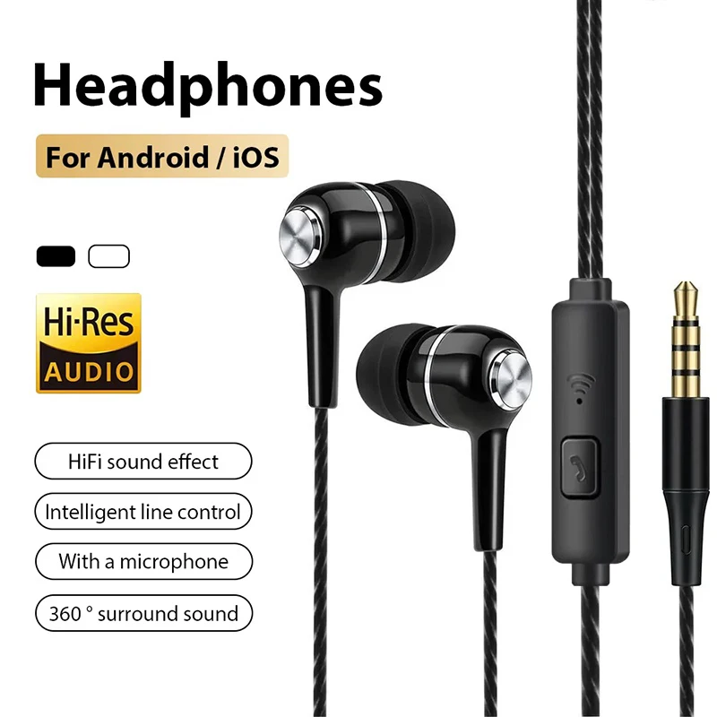 3.5mm Wired Headphones Sport Music Noise Reduction Earphone HIFI In Ear Headset With Microphone Volume Control For Huawei Xiaomi