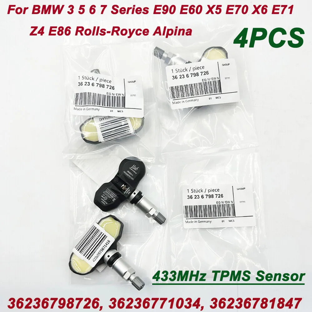 4Pcs 36236798726 TPM109A 433MHz TPMS Tire Pressure Sensor For B-MW 3 5 6 7 Series E90 Rolls-Royce Alpina 36236771034 36106856227