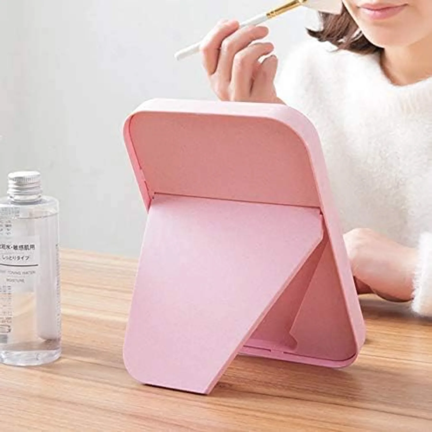 Desktop Foldable Makeup Mirror Simple Portable Princess Mirror Square Makeup Mirror for Women (White)