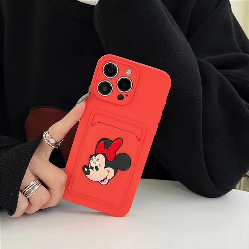 friend Mickey Minnie Card Holder Slot Wallet phone case for iphone 13 12 14 15 Pro Max 11 X Cute cartoon soft back cover