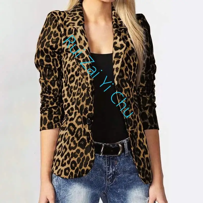 Women Leopard Fashion Women\\\\\'s Blazer Office Print Top Plus Size Cheap Wholesale Button Jacket Thin Suit Slim Fit Spring Summer