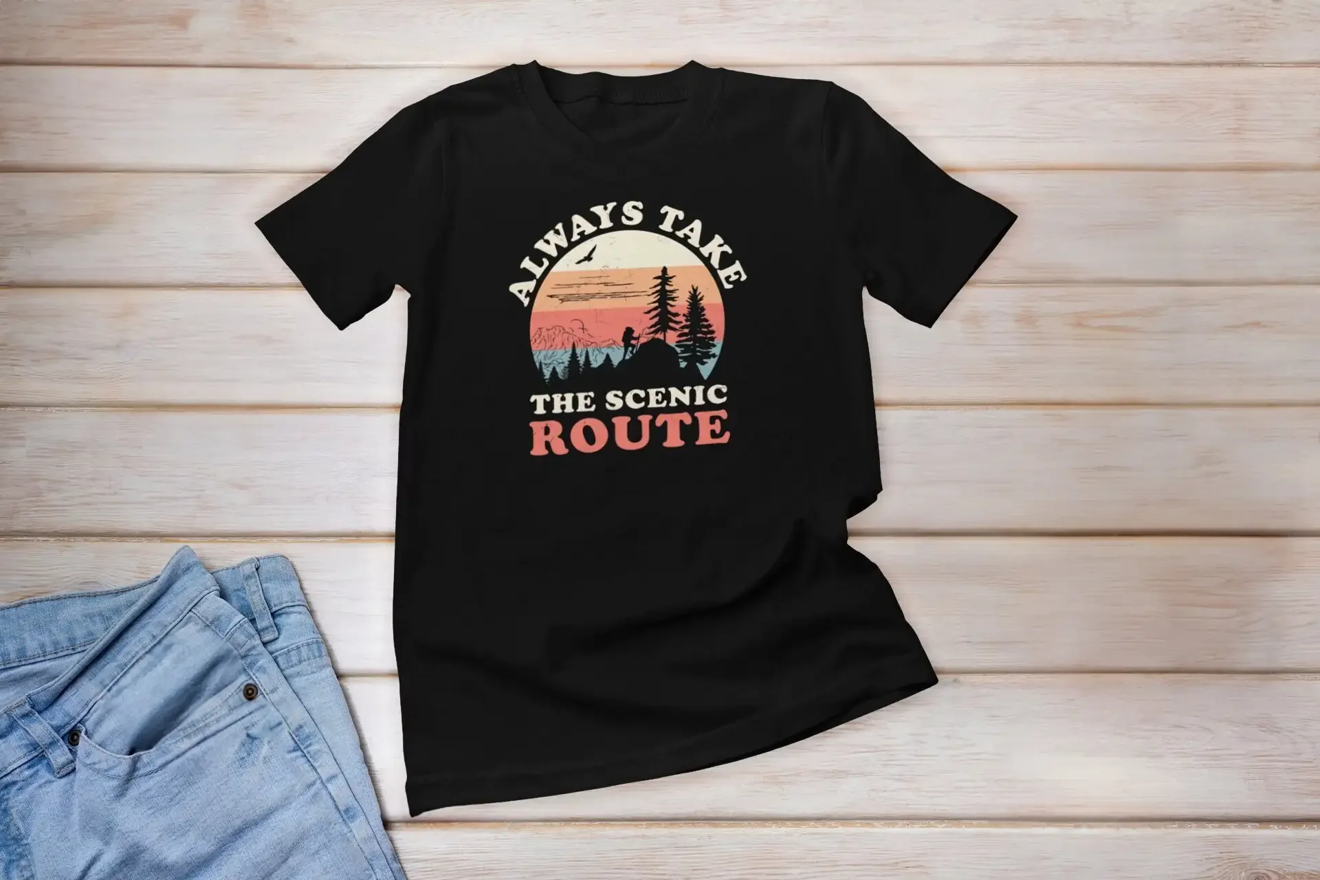 Always Take The Scenic Route T Shirt Nature Lovers Camping Hiking for Her Adventure Awaits Mountain