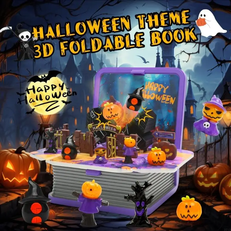 D7YD 스펙터 두개골 접이식 책 디스플레이 할로윈 크리스마스 장면 장식 종이 공예 데스크탑 선반 배열