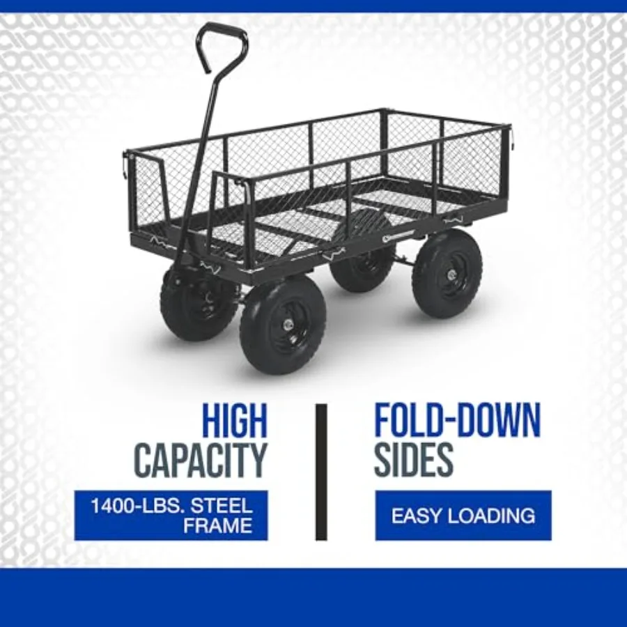 Steel Jumbo Garden Wagon with Removable Sides, 1400-Lb. Capacity