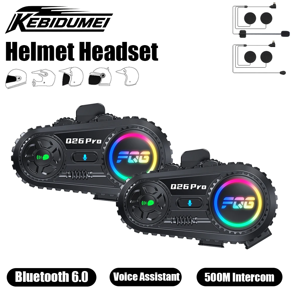 

KEMIDUMEI Q26 Pro 500M мотоциклетный домофон, гарнитура для шлема, водонепроницаемая IPX6, Bluetooth-колонка, беспроводные аксессуары для мотоциклов