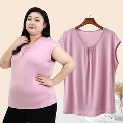 XL 6XL artı boyutu Modal tişörtleri kolsuz o-boyun kadınlar Casual gevşek Tank Tops katı renk dip Tee tüm maç tops