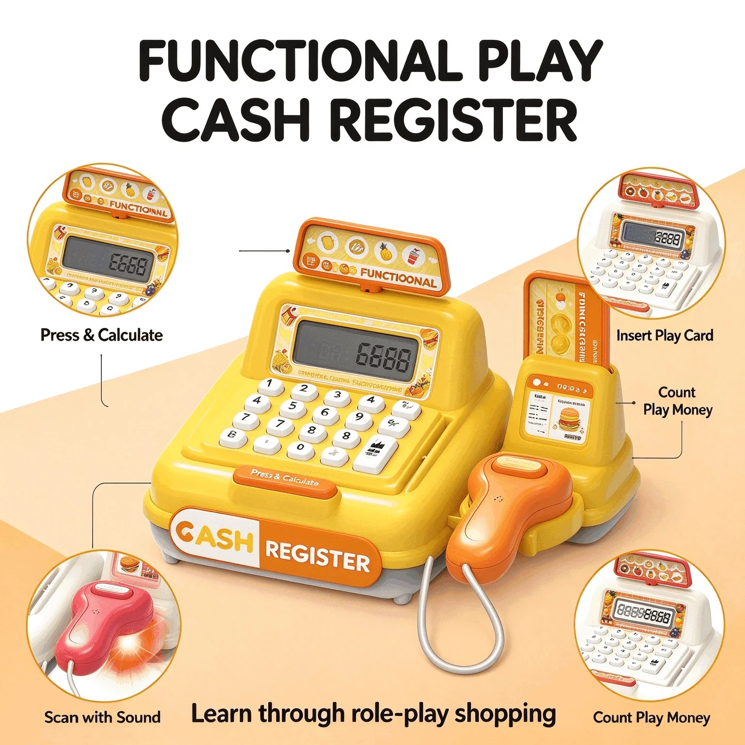 Toy Cash Register - Игровой набор «Кассовый аппарат» с десертами,
