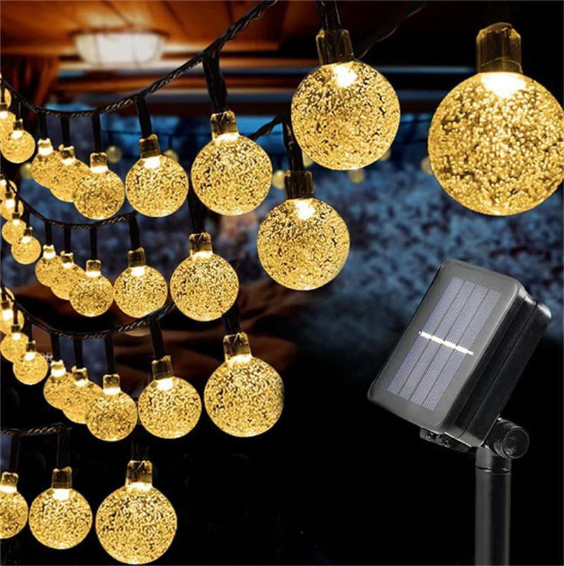 Solar Crystal Ball String Lights 20/50/100 LEDs 8 Modes for Outdoor Garden Wedding Christmas Home Party Halloween Decoration