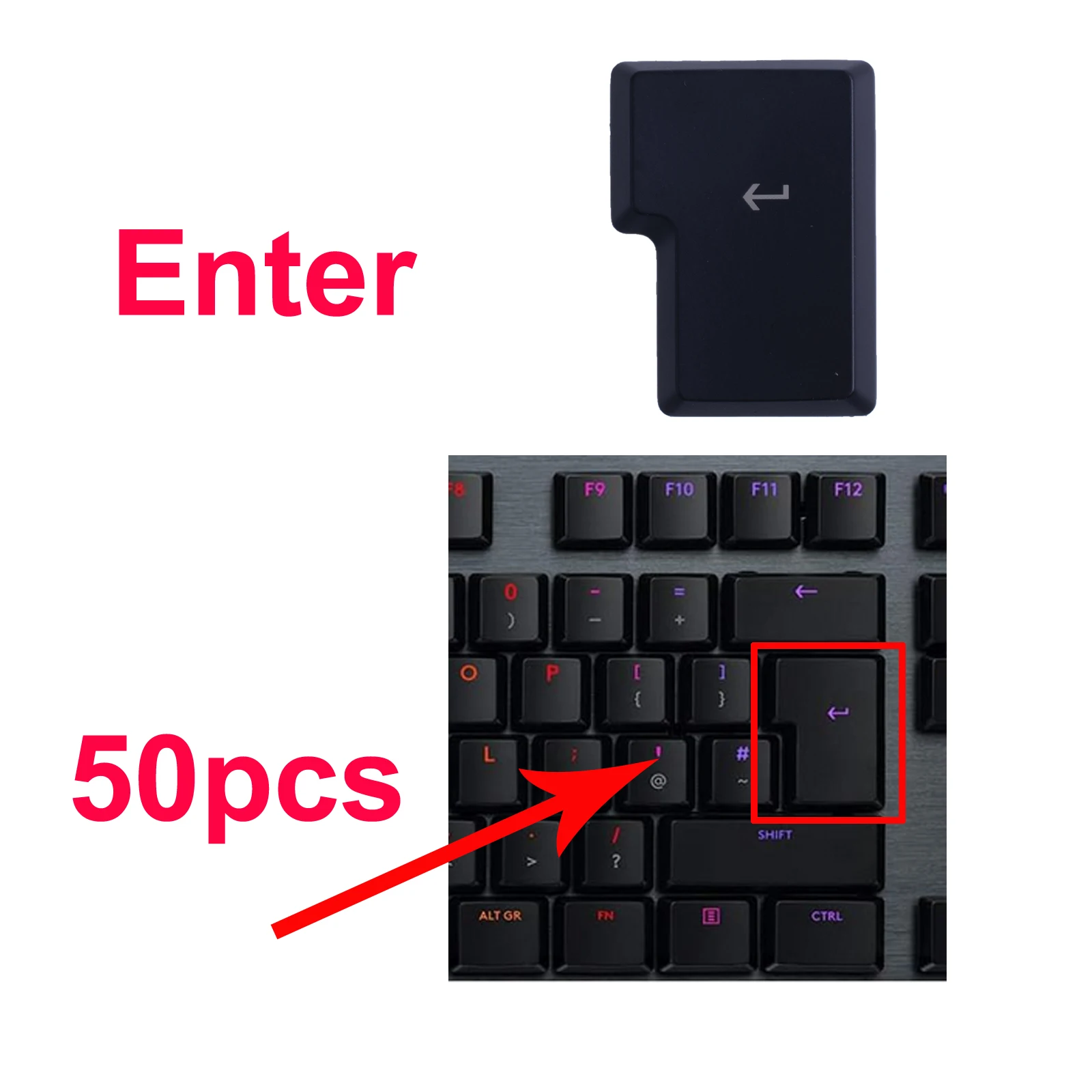 50pcs Black UK Version Big Enter Key Cap Replacement for Logitech G915 G913 G813 G815 TKL RGB Lightspeed Wireless Keyboard