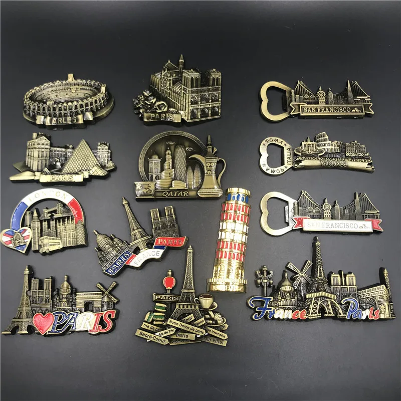 United Kingdom Italy Rome Bottle Opener France Notre Dame De Paris Qatar Metal Magnetic Refrigerator Stickers Wine Accessories