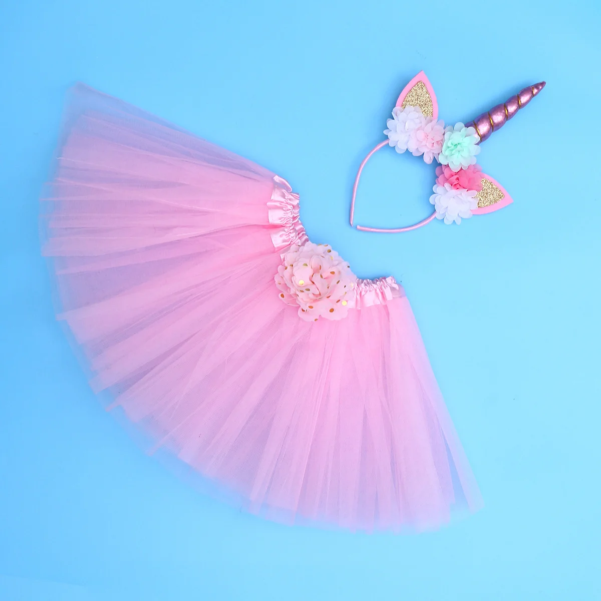

Unicorn Girl Tutu Skirt Pink Fairy Costume Set Kids Theme Birthday Party Headband Included Exquisite Chic Design