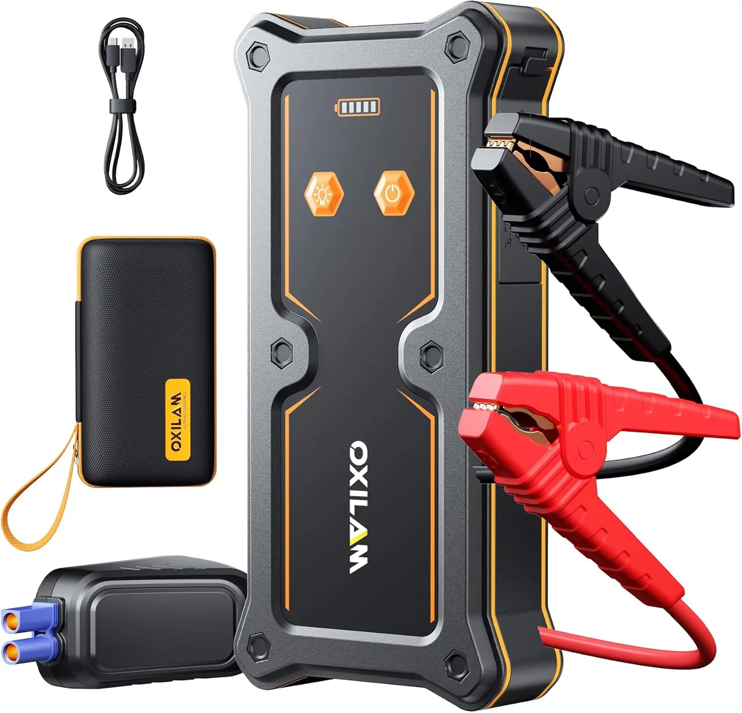 

Портативное пусковое устройство 8000A для всех транспортных средств с портами USB, DC, Type-C и светодиодным фонарем