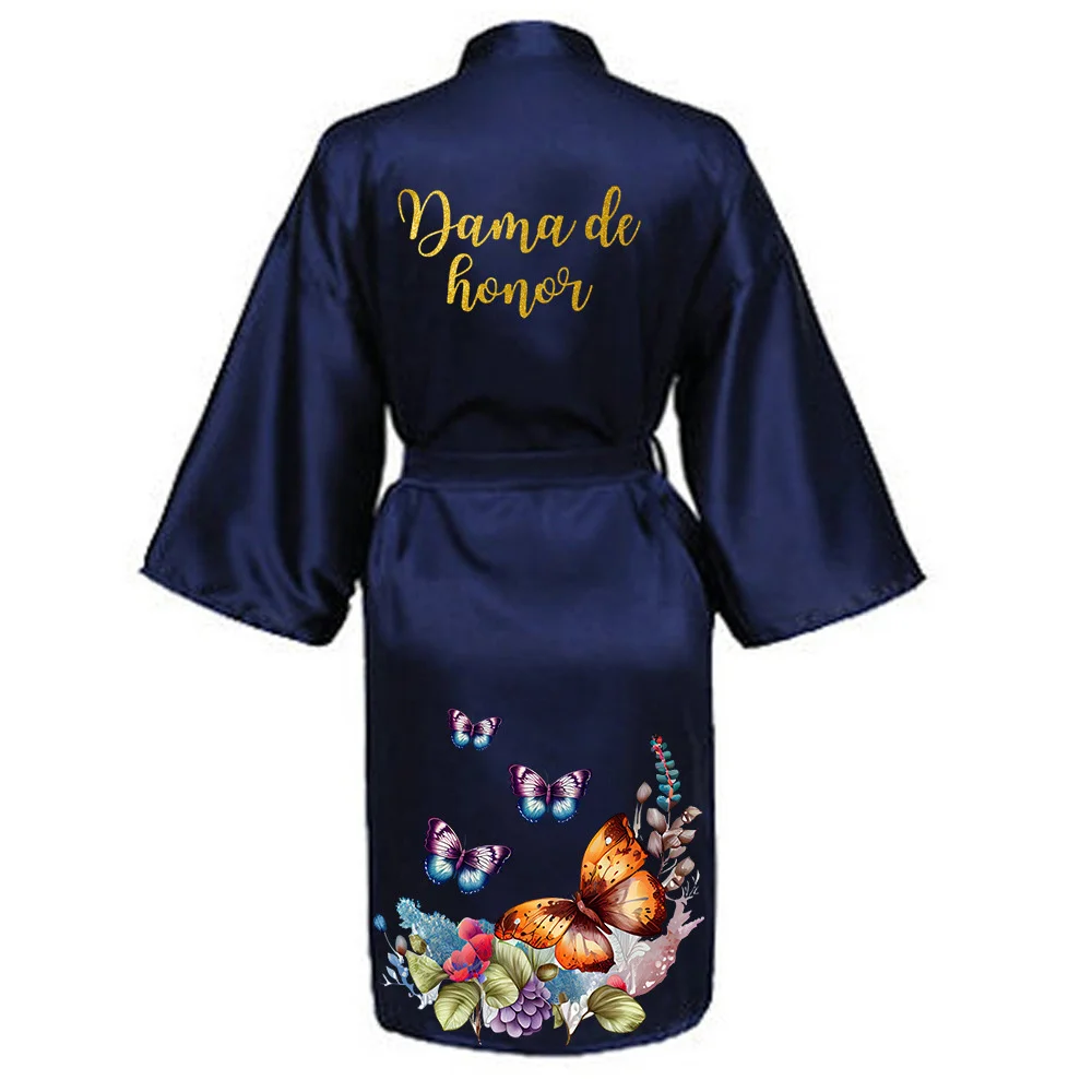 Gold Wedding Party Team Bride Robe Kimono Satin Pajamas Bridesmaid Bathrobe HSJS30