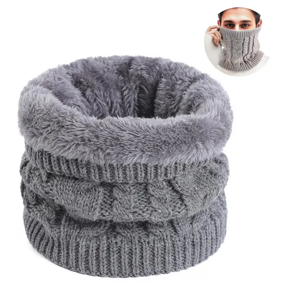 Thick Knit Scarf Thickened Plush Lining Thermal Scarf for Women Men Solid Color Twist Texture Neck Warmer Coldproof Windproof