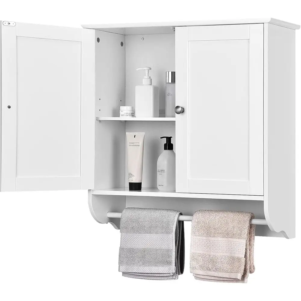 

Wall Mounted Over Toilet Space Saver Medicine Cabinet with Double Doors, Adjustable Shelf & Towel Bar for Bathroom & Kitchen Sto