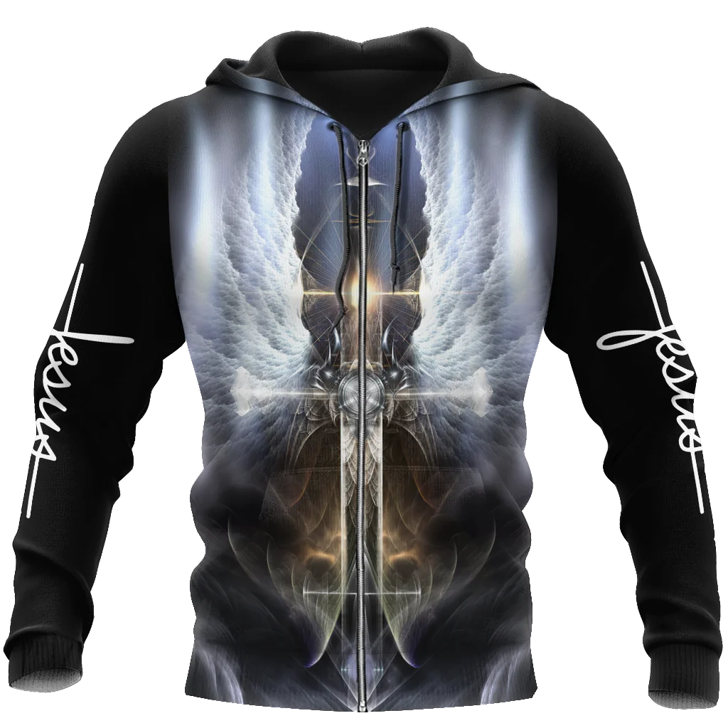 

Retro Men Hoodies Jesus Knight 3D Printing Latin Cross Graphic Zipper Hoodie Men Pullovers Fashion Cool Oversize Clothing Tops