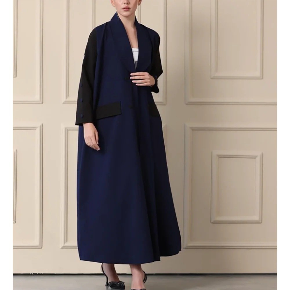 Loose Pathwork Women Long Jacket Female Daily Double Breasted White Lapel Coat Formal Female Saudi Arabia Dress
