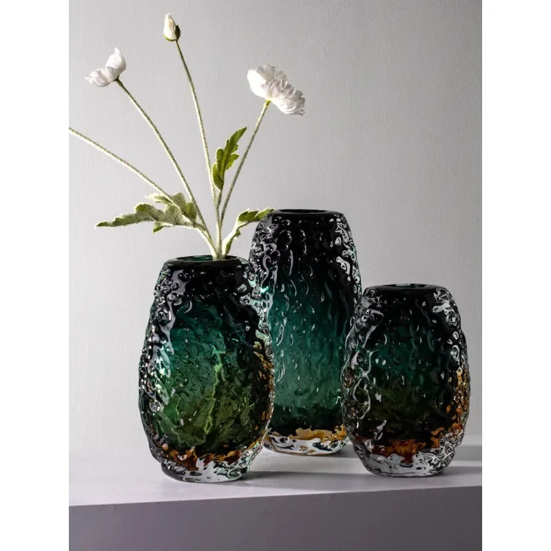 Modern light luxury high-end vase model room living room jadeite ice pattern glazed flower arrangement dining table high-end orn