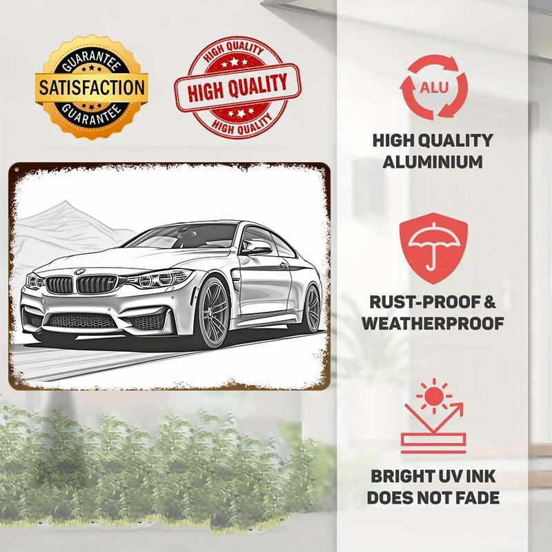 Sports M4 Coupe Sketch Metal Poster Customized Wall Art Retro Vintage Metal Signs for Man Cave Custom Plate Decoration Aesthetic