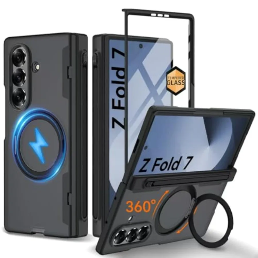 

Магнитный невидимый кольцевой держатель-подставка 360 Spin для чехла Samsung Galaxy Z Fold 7 с поддержкой MagSafe, держателем для S Pen и защитой шарнира