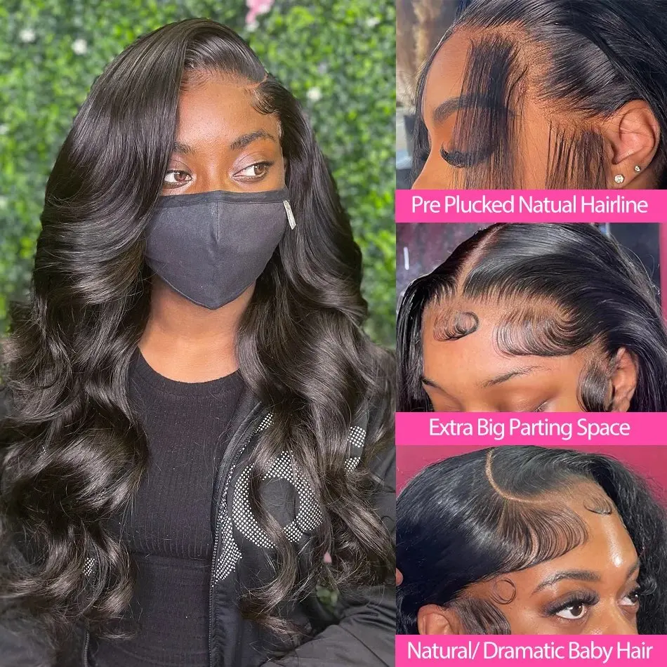 13x6 HD Lace Front Wig Natural black 180 Density Body Wave 13x4 Human Hair HD 20 40 inch Wavy Glueless Pre Plucked For Women